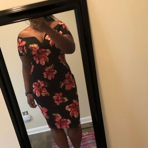 Floral knee length off shoulder dress